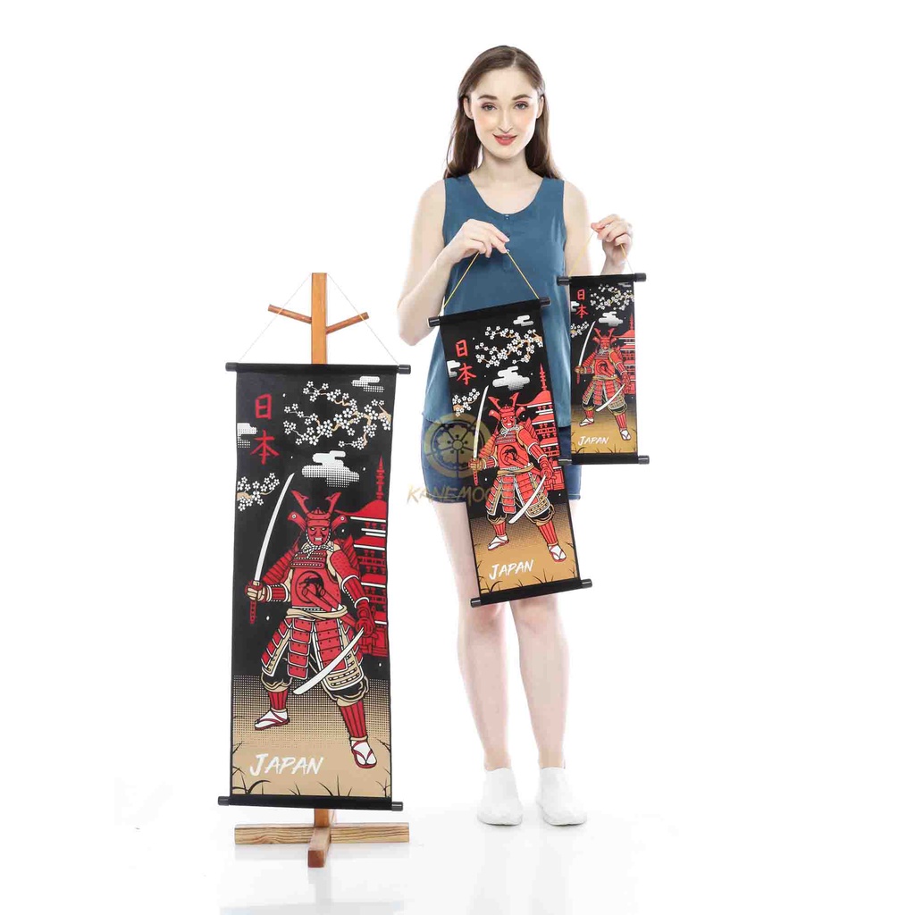 KANEMOCHI Souvenir - KAKEJIKU RED SAMURAI. Hiasan Dinding Motif Jepang - Hanging Scroll