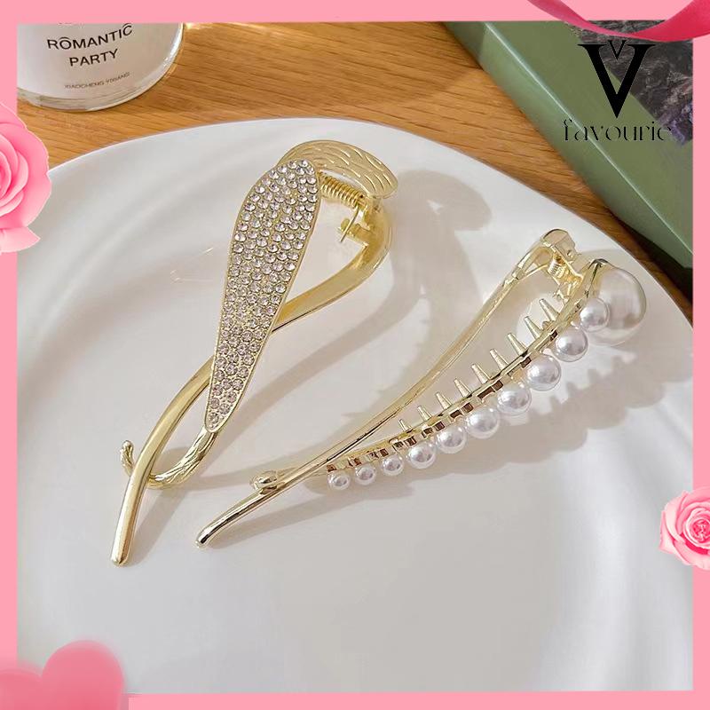 CODRetro Pearl Hairpin Elegan Alloy Jepit Rambut Claw Aksesori Rambut Fashion Wanita-FA