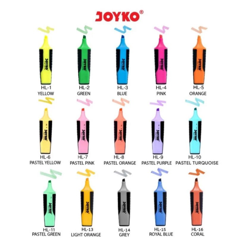 

(1 Biji) Highlighter Joyko HL-13 ~ HL-16 / Gabungan Penanda Berwarna Joyko (1 Biji)