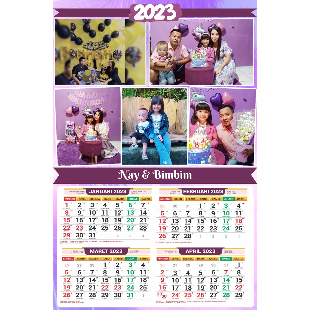 

kalender Dinding 2024 2 lembar 3 lembar 4 lembar foto sendiri