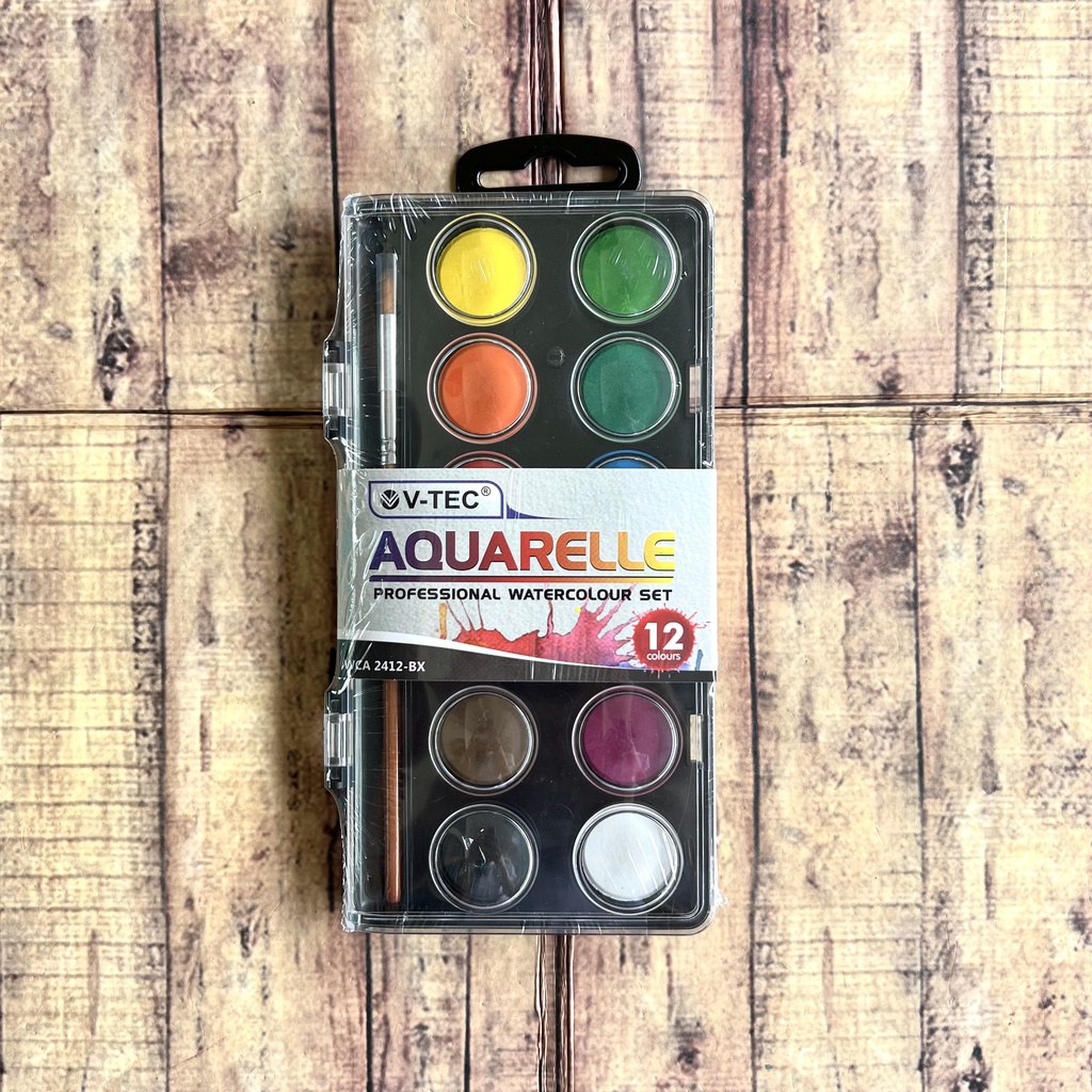 

Cat Air 12 Warna Vtec - Watercolors - Water Colors Pallete Vtec Aquarelle 12 Warna Bonus 1pcs Kuas Water Colour