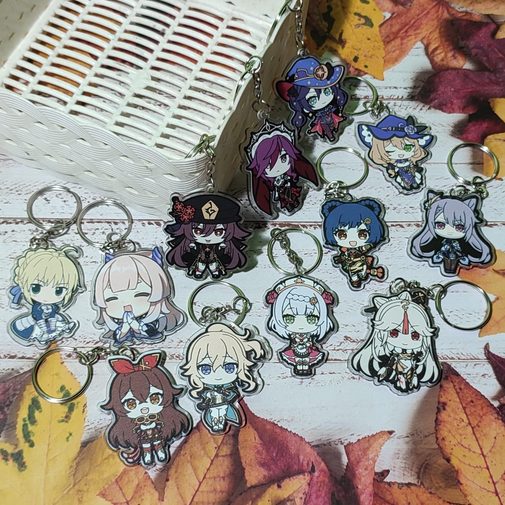 Souvenir Gantungan Kunci Anime - Genshin Impact Hu Tao Xiangling Amber Jean Bennet Albedo Zhongli Ka