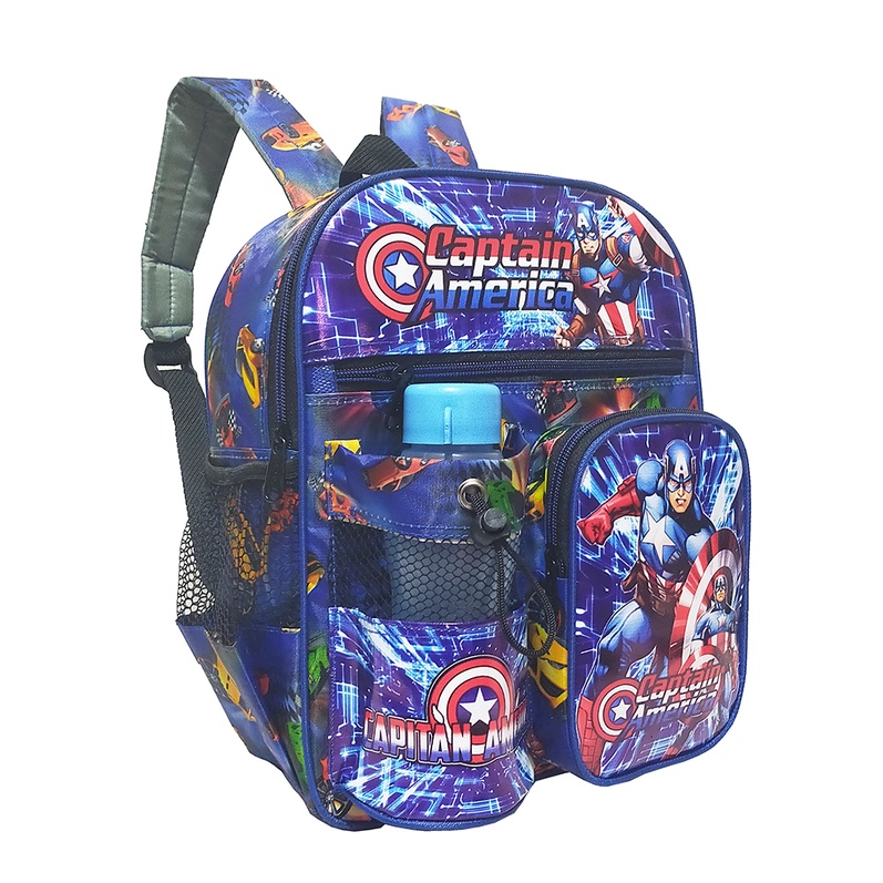 Tas Ransel anak Sekolah PAUD/TK karakter CAPTAIN AMERICA free botol // Tas ngaji CAPT. AMERICA