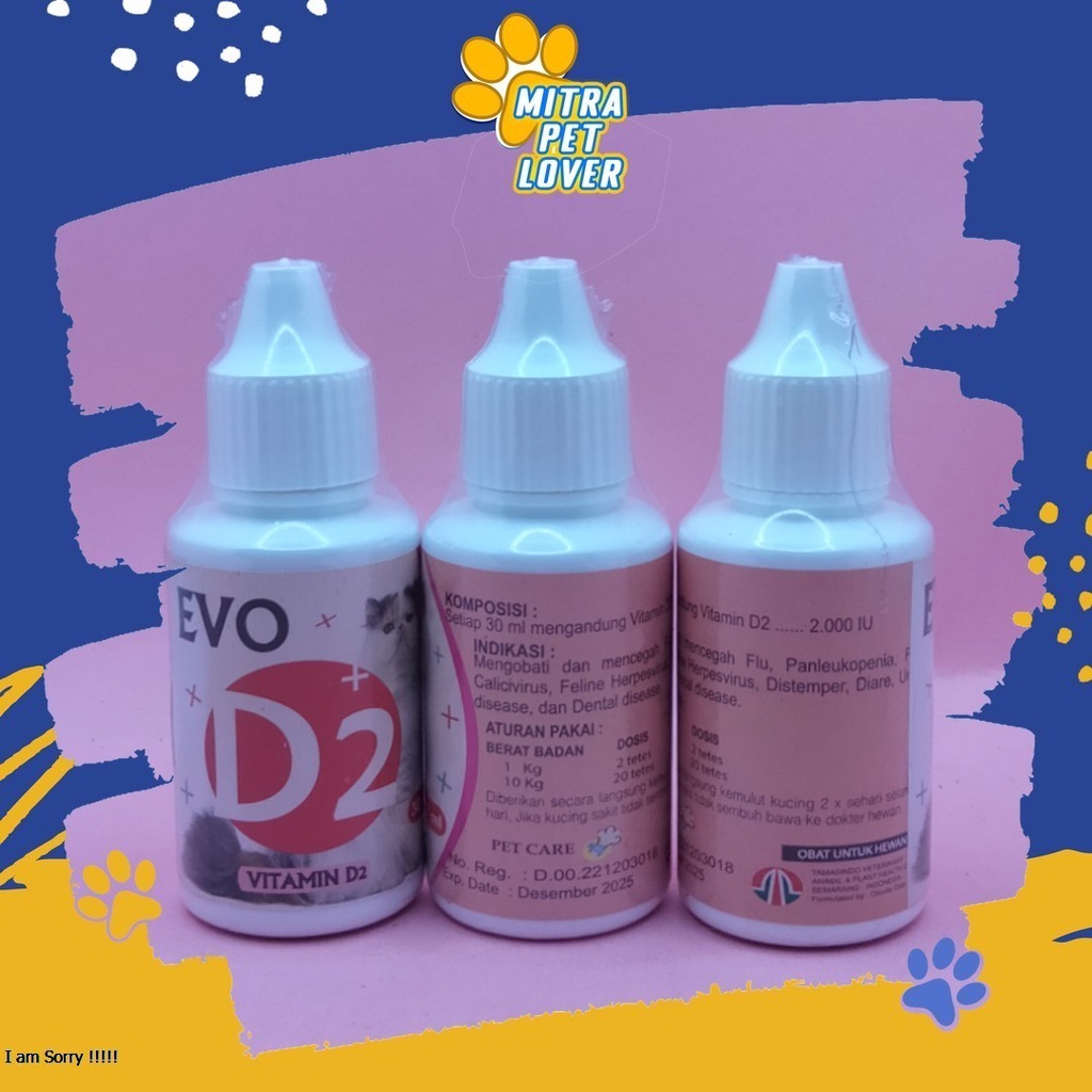 MENGOBATI DAN MENCEGAH PENYAKIT KUCING - EVO D2 CAT DROP 30ML - OBAT PENCEGAH FLU DISTEMPER ANTI VIRUS KITTEN DOG MURAH ASLI GARANSI KUALITAS ORIGINAL - PET ANIMAL HEALTHCARE &amp; VETERINARY TAMASINDO OBAT KESEHATAN &amp;  VITAMIN TERNAK HEWAN  MITRAPETLOVER