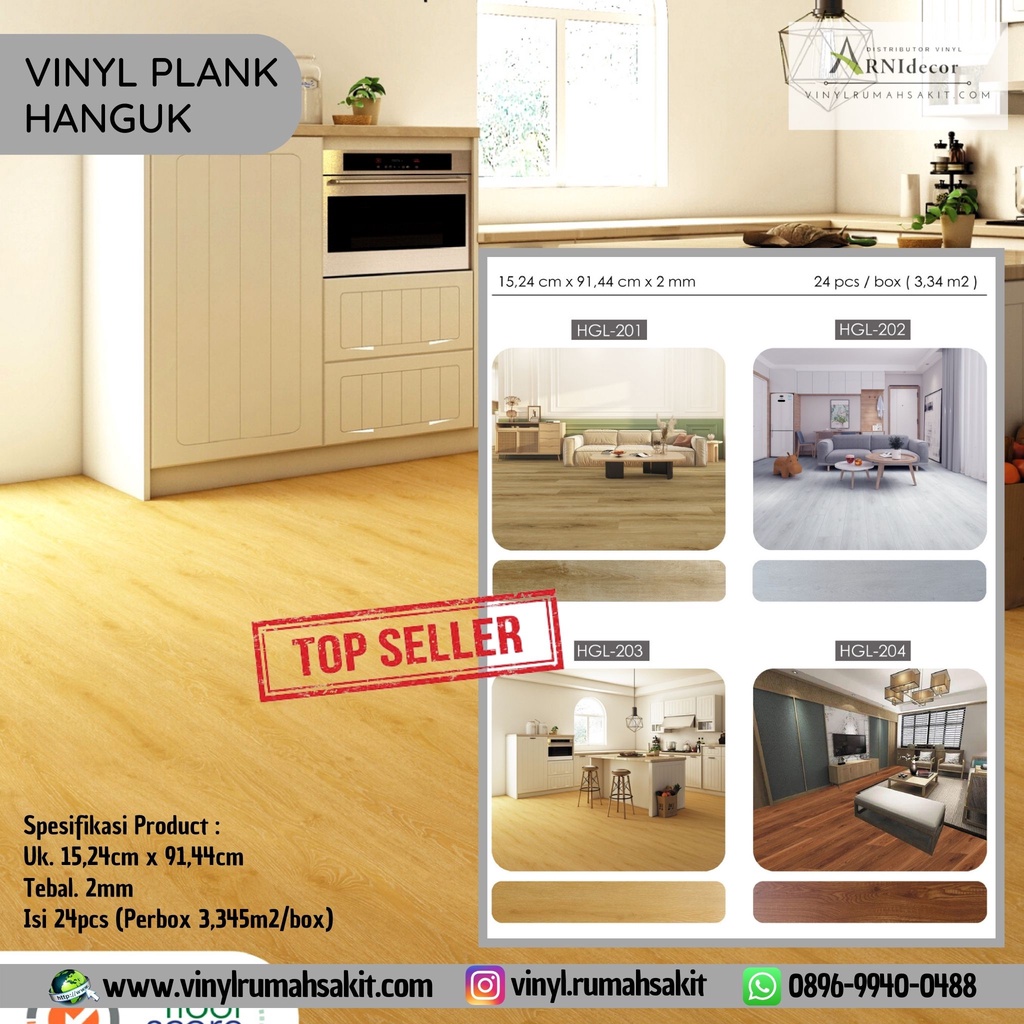 Vinyl Plank Flooring Hanguk Tebal 2mm | Motif Kayu Anti Rayap-Air Harga Murah