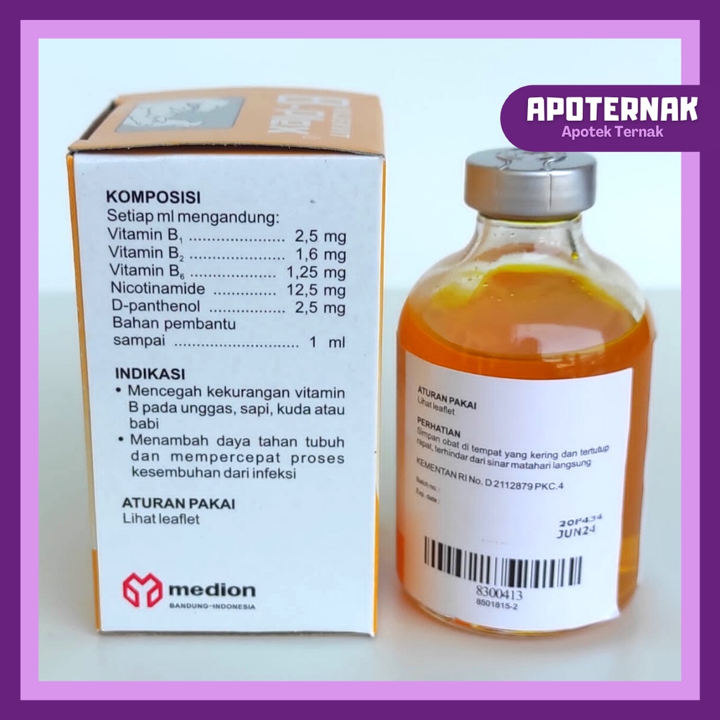 INJEKVIT B-PLEX 50 mL Inj | Tingkatkan Produktivitas dan Imun Hewan B Komplek B Complex | MEDION | Apoternak