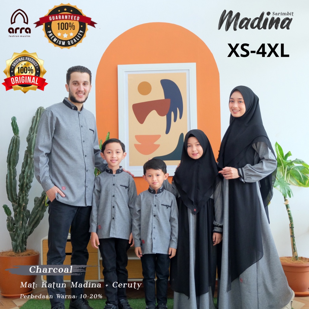Baju Muslim Sarimbit Keluarga Couple Series Madina Charcoal