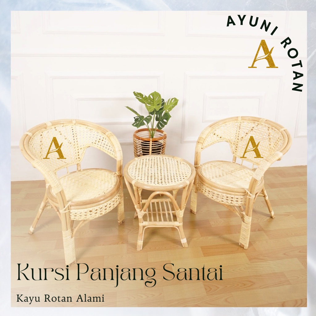 KURSI TERAS ROTAN DAN MEJA 1 SET / KURSI ROTAN TERAS / KURSI TAMU ROTAN ASLI FINISHING