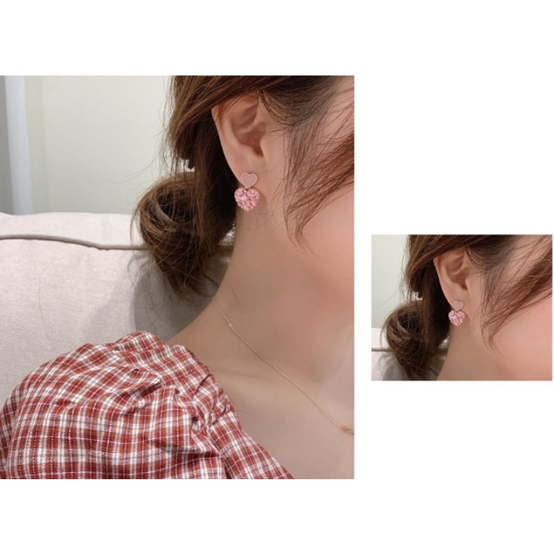 Desain Modis Super Peri Temperamen Peri Temperamen Tiga Dimensi Anting Manis Anting Cinta Bertabur Berlian Merah Muda