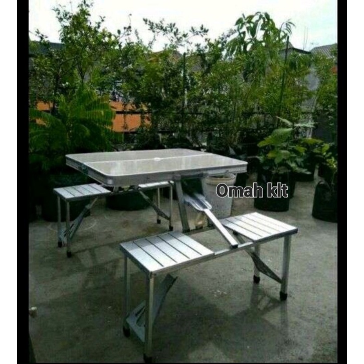 meja kursi lipat outdoor meja piknik portable alumunium meja koper motif kayu