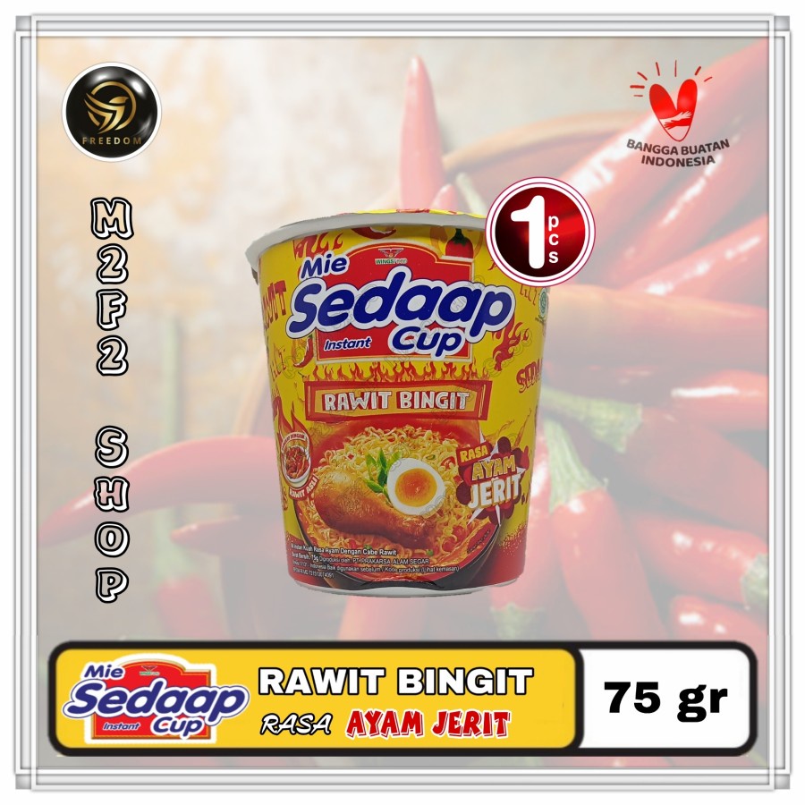 

Mie Sedaap Cup Instant Kuah Rawit Bingit Rasa Ayam Jerit - 75 gr (Kemasan Satuan)