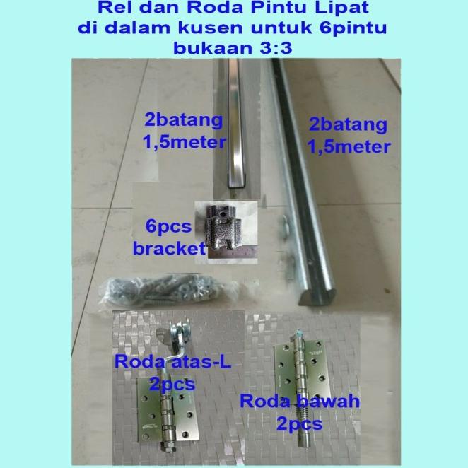 Rel Dan Roda Pintu Lipat Untuk 6 Daun Pintu Aluminium, Kayu Dan Upcv