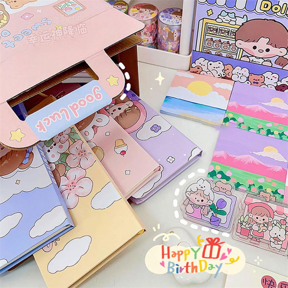 Timekey Kreatif Indah Natal Buta Kotak Beruntung Tahun Baru Kejutan Siswa DIY Scrapbook Stiker Notebook Gel Pena Mainan Set F8N1