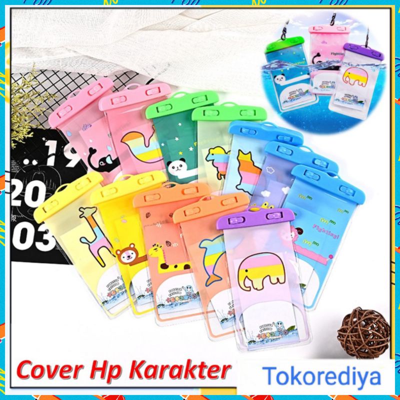 Sarung HP Anti Air Motif Kartun Smartphone Pouch Bonus Tali