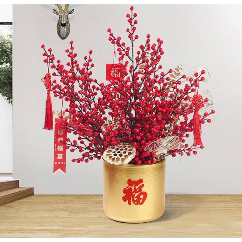 Artifical Holly Flower Bunga Cherry Red Bean Bunga Natal New Year Christmas Dekorasi Imlek 2024 Red Berry Tanaman Palsu Ornament Dekorasi Imlek Dekorasi Chinese New Year CNY Decoration Bunga Palsu Artifisi Flower Bunga Plastik