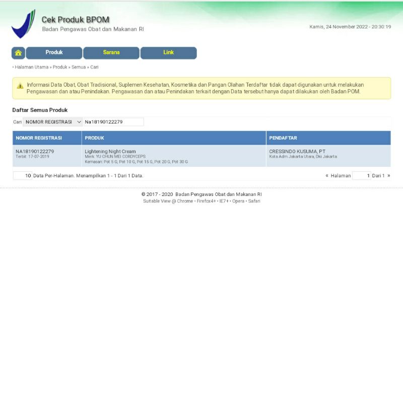 YU CHUN MEI CORDYCEPS BPOM Lightening Night Cream 30gr