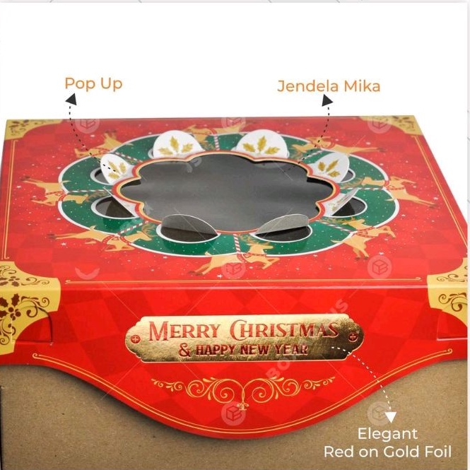 

Kotak Sliding Natal - Dus Kue /Packaging Kue /Cake Box Natal 22x22x10 cm