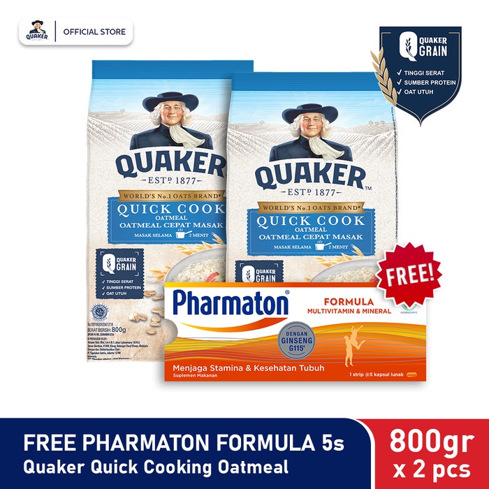 

[NEW] Quaker Quick Cooking Oatmeal 800g Twinpack Free Pharmaton Formula 5s