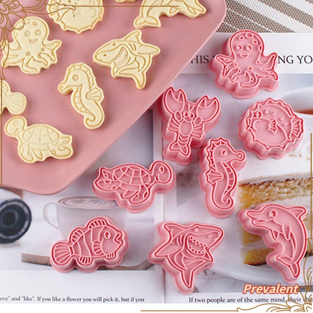 Preva 8pcs/set Hewan Laut Pastry Menghias Kue Alat Dolphin Hiu Kuda Laut Gurita Kura Plastik 3D Cookie Cutter