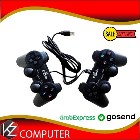 Gamepad Double Hitam E-Smile PC Dual Shock Controller USB