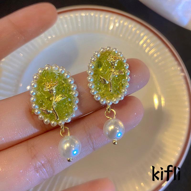 [KD] Anting Mutiara Bunga Mawar Perempuan Serbaguna Retro Hong Kong Gaya Peri Temperamen Anting