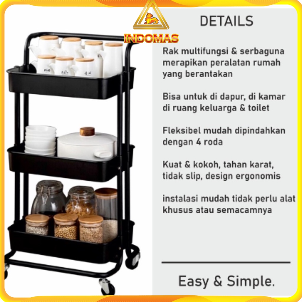 IM - RAK TROLI SERBAGUNA / RAK TROLI SUSUN 3 / RAK TROLI DENGAN GAGANG / RAK TROLI KAMAR MANDI / RAK