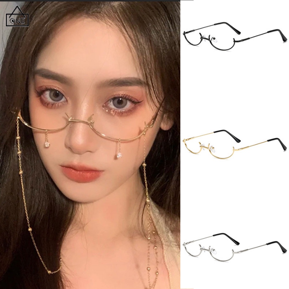 COD❤️Kacamata Pendant Frame Fashon Korea Wanita Half-Frame Glasses Setengah Bingkai Anti-slip Cosplay Accessories Netflix Dekoratif