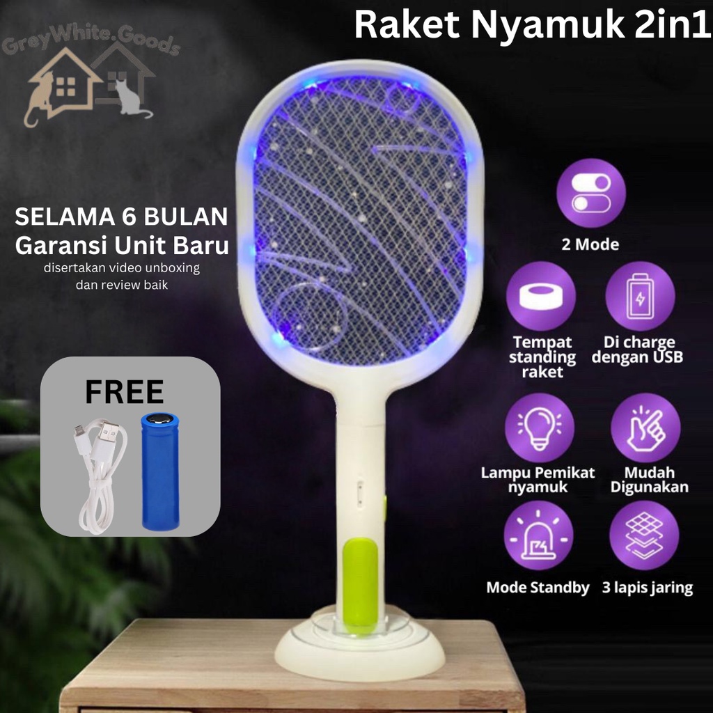 Raket Nyamuk 2 Mode Charger USB Kabel Senter