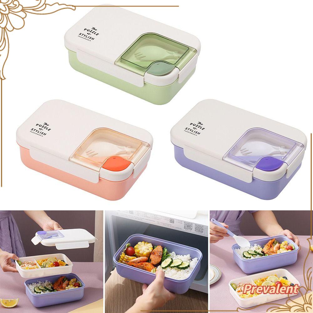 Preva Lunch Box Portable Persegi Panjang Grid Dengan Sendok Wadah Makanan