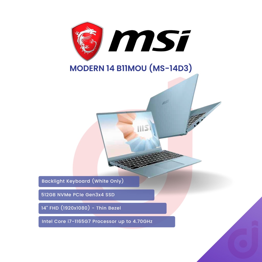 Laptop MSI MODERN 14 B11MOU MS-14D3 9S7-14D312-1215 Intel i5-1155G7 ssd 512GB PCIe 8GB DDR4 14" FHD 