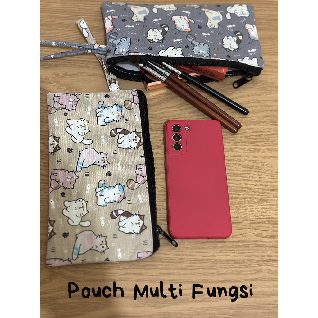 Pouch Tempat Pensil Motif Lucu Dompet Serbaguna Kanvas Tali Handle Bag Lucu Mini Murah Dengan Resleting Pouch Serbaguna Motif Bahan Kanvas Zipper Dengan Tali