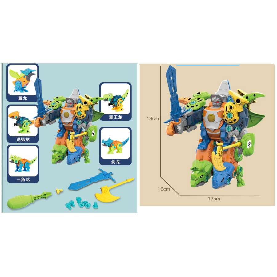 Mainan Robot Dino 5 in 1 - DIY Dinosaurus - Merakit Mainan Robot Dino