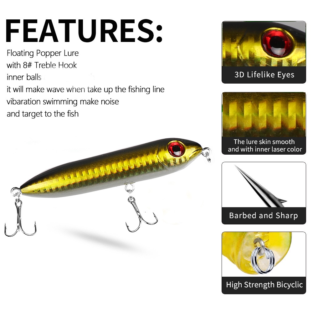 Umpan Popper Pensil Pancing 10cm/12g Umpan Pancing Plastik Umpan Berjalan Kepala Ular Umpan Pensil opwater Fishing Lure