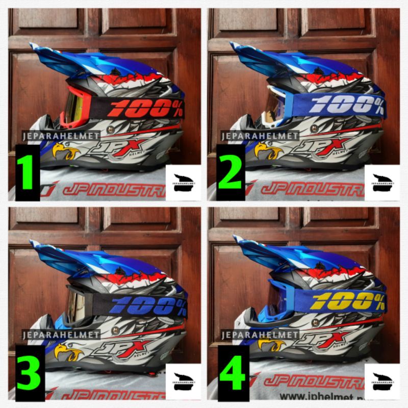 Helm JPX Cross Motif X39 I'AM INDONESIA Pepsi Blue Biru Doff Plus Google Goggle 100 | JPX Cross Fox1
