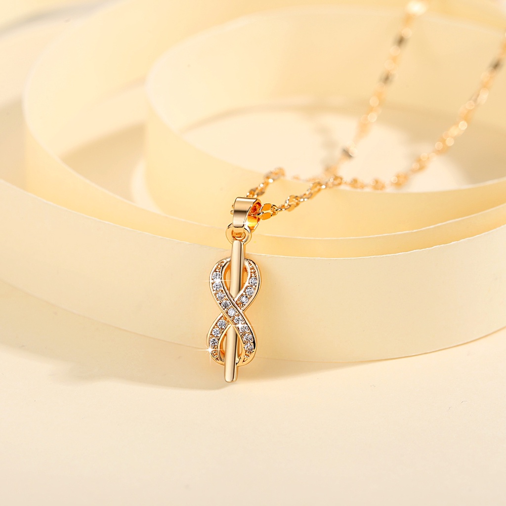 Y915 [COD✔]Kalung Berlian Titanium Emas Kristal Perhiasan Fashion Wanita Asli Perhiasan