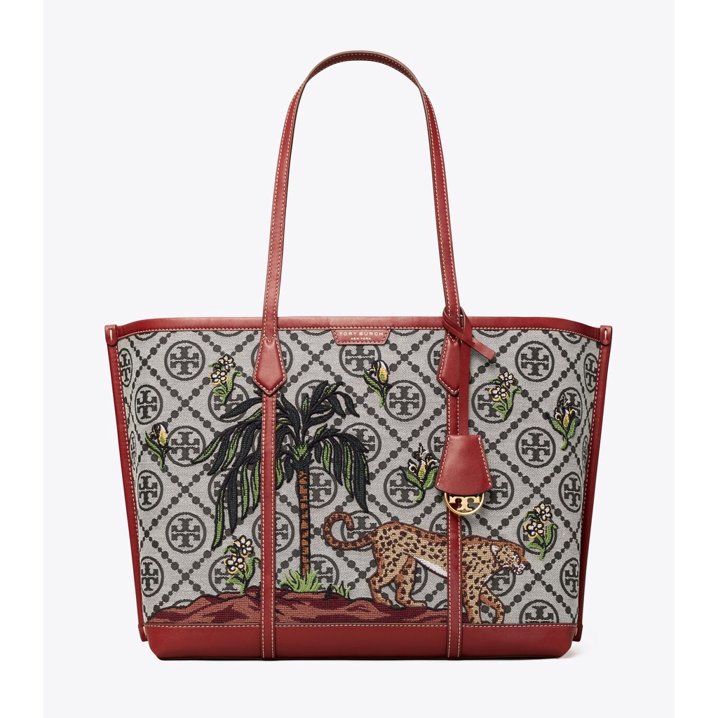 Authentic FO Original Tory Burch 83312 Perry T Monogram Triple Compartment Tote Bag Tory Hany