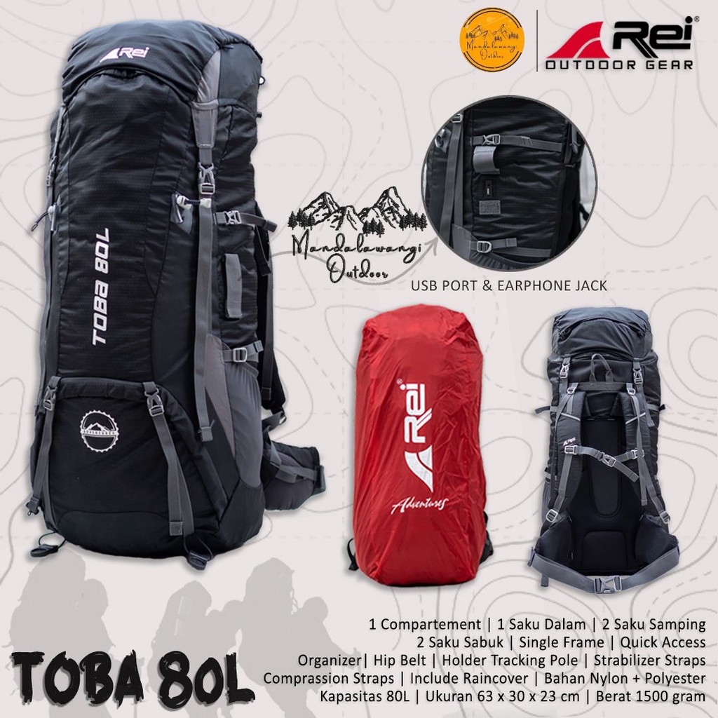 TAS GUNUNG CARRIER AREI TOBA 80 LITER FREE RAINCOVER TAS RANSEL PEENDAKI HIKING OUTDOOR ORIGINAL ARE