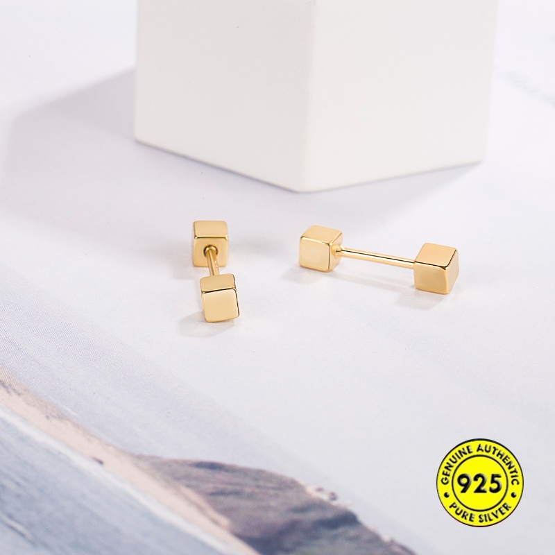 Gesper Pengencang Persegi Ukuran Kecil 3mm Spiral Stud Tulang Telinga Sederhana U1422