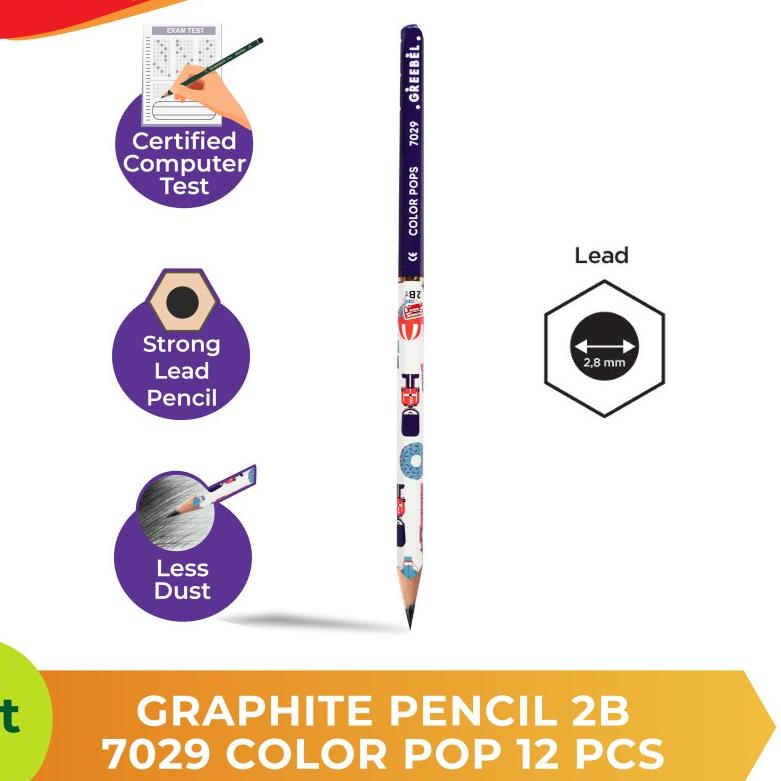 

6UU♙ GREEBEL PENCIL 2B 7029 COLOR POP (12 PCS/SET) / Pensil Kayu 2B sudah lulus uji komputer / Pensil Pencil Grafit Graphite Kualitas Tinggi tidak beracun non toxic cocok untuk anak sekolah dan Ujian Sekolah berbasis Komputer / Pensil Tulis 2B GREEBEL Oke