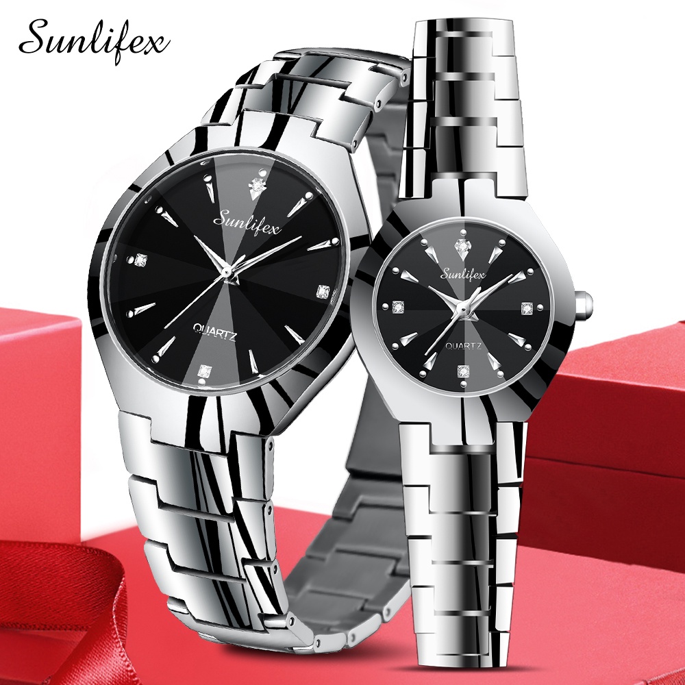SUNLIFEX Jam Tangan Couple Anti Air Atmosphere Simple Dial Kuarsa Tali Stainless Steel Jam Tangan Co