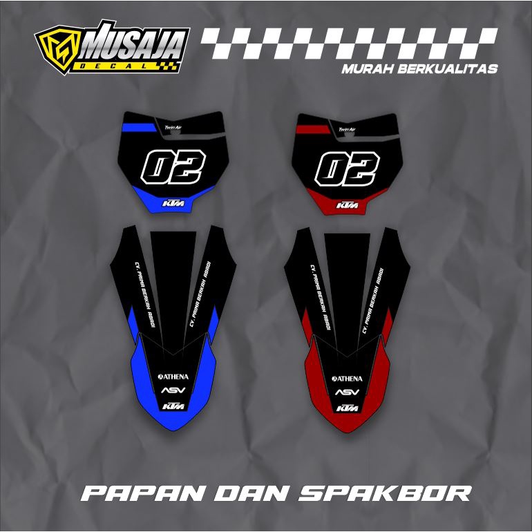 Decal stiker Papan dan Spakbor KTM 250 - Dekal custom papan biru merah hitam