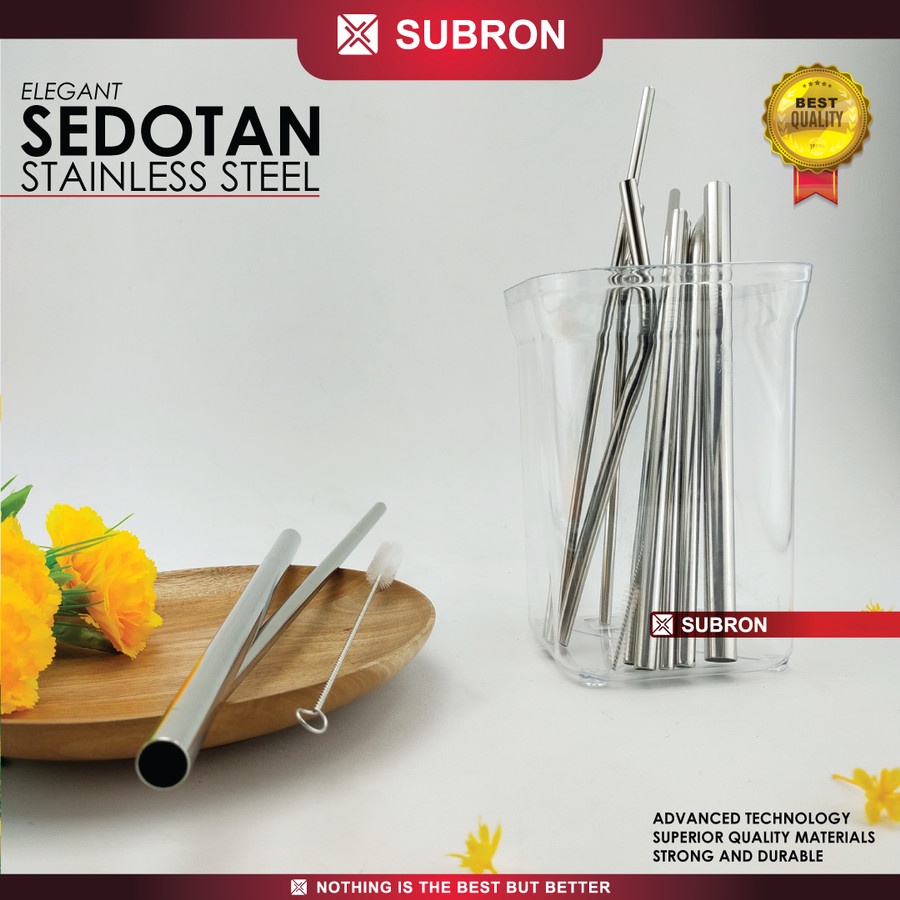 Sedotan Stainless Food Grade Panjang Bengkok Lurus Sikat - SUBRON