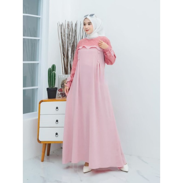 [COD] YURNA DRESS | gamis cringkle kombinasi burkat malika