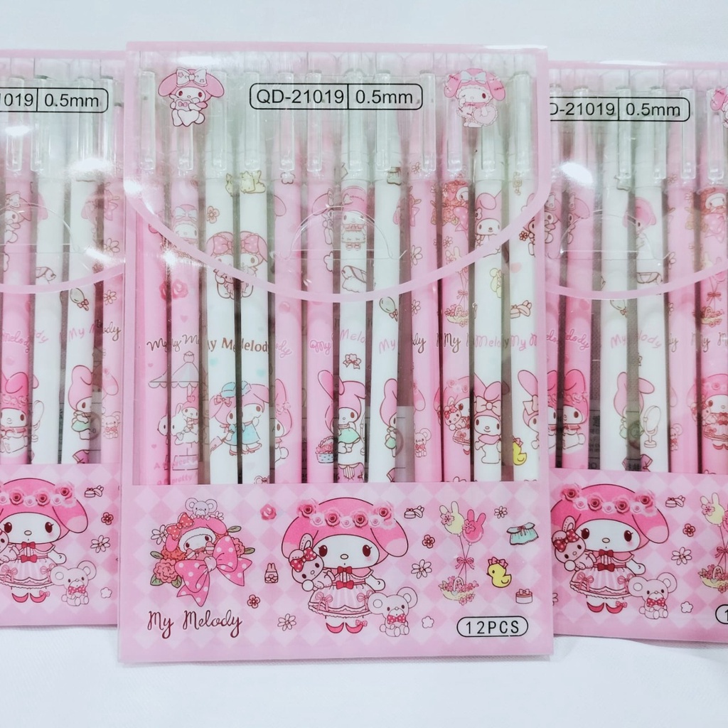 PULPEN ERASABLE SANRIO MELODY 1SET ISI 12 PCS TINTA HITAM BISA DIHAPUS PENA ALAT TULIS SEKOLAH ANAK KUALITAS PREMIUM STATIONARY FANCY TERBAIK BISA GROSIR DAN COD