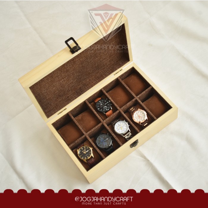 Premium Wooden Watch Box / Kotak Jam Tangan Kayu 10 Slot / Tempat Jam Tangan Pine Wood