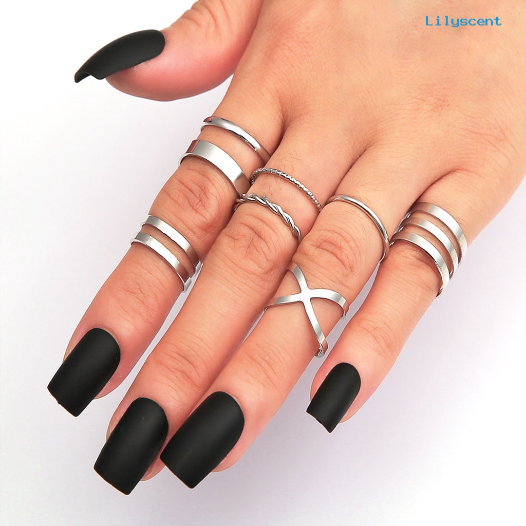 [LS]8Pcs /Set Cincin Fashion Cincin Jari Desain Melintir Geometris Elegan Stackable Untuk Wanita