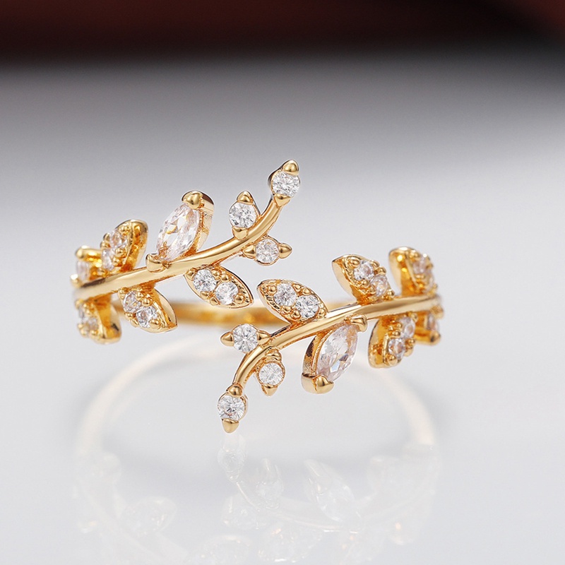 Cincin 925 Sterling Silver Manis Romantis Zirkon Cabang Terbuka Daun Kecil Dapat Disesuaikan Untuk Wanita Korea Perhiasan Pesta Pernikahan
