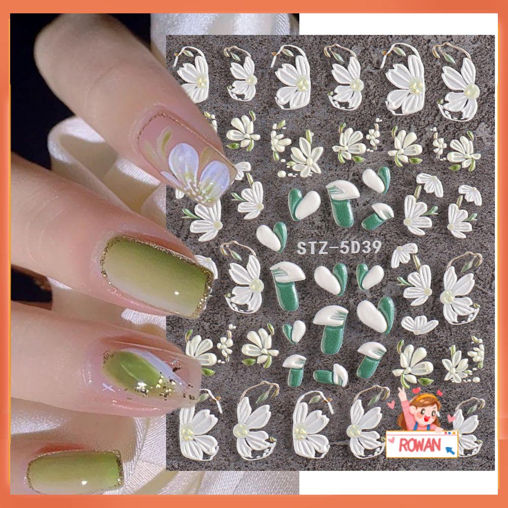 R-bunga Stiker Kuku Manicure Decor Sliders Relief Grafir Nail Art Sticker