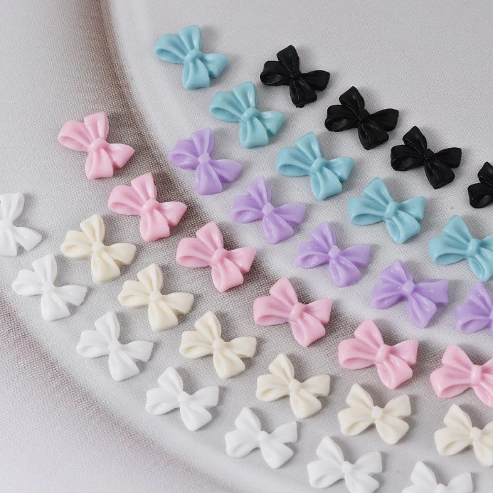 AUGUSTINA Agustinina Bow Nail Dekorasi Fashion Jepang Resin Warna Solid Hiasan Kuku 3D Nail Jewelry