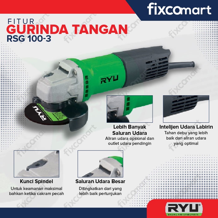 RYU Fixcomart – Ryu Paket Mesin Gerinda Rsg 100-3 &amp; Mesin Bor Rdr 10-3 Re